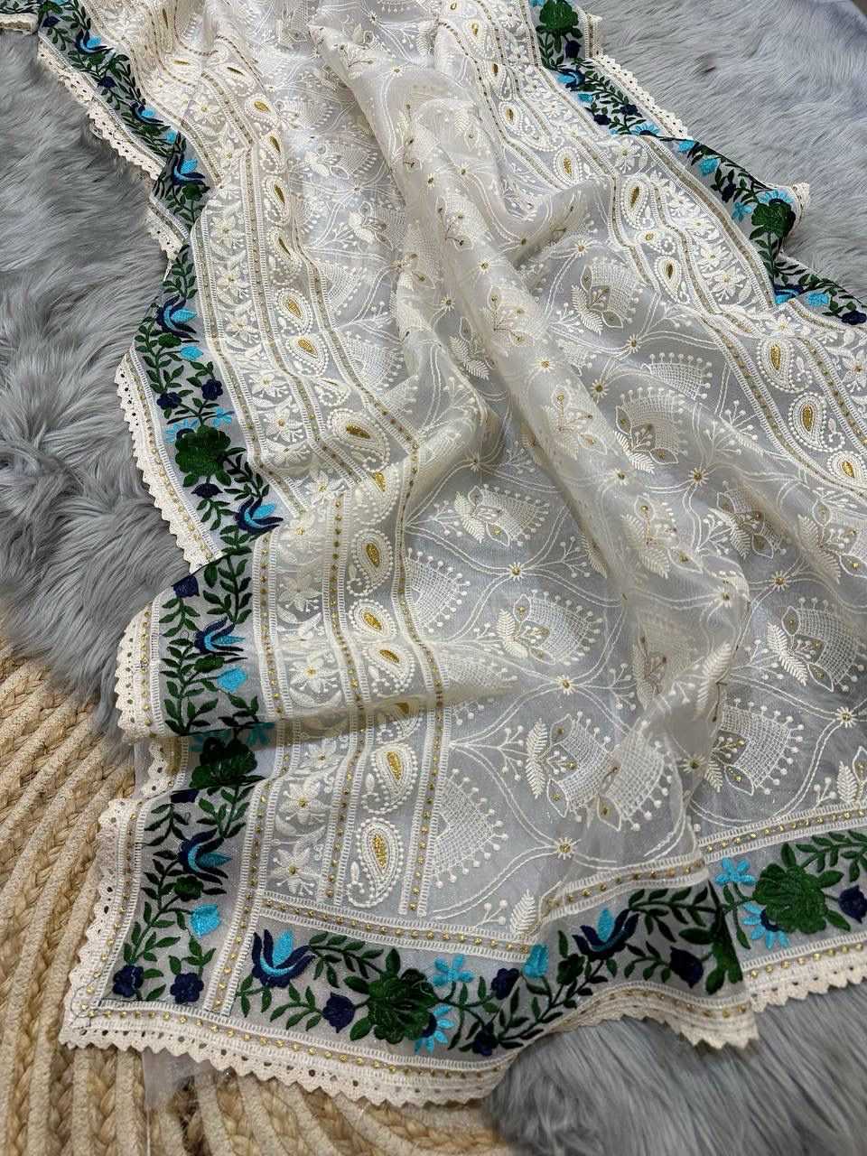 YNF ORGANZA MPL 14 SAREES WHOLESALE ORGANZA CHIKAN SAREES MANUFACTURER