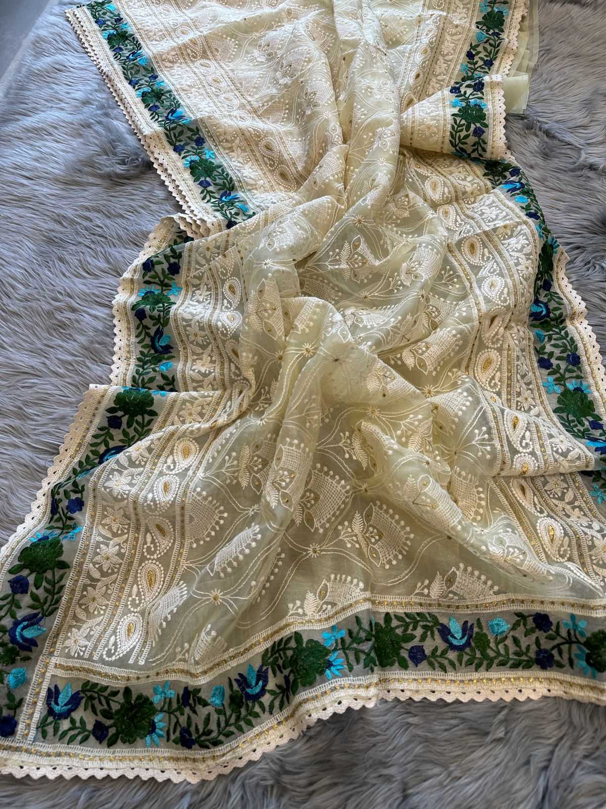 YNF ORGANZA MPL 14 SAREES WHOLESALE ORGANZA CHIKAN SAREES MANUFACTURER