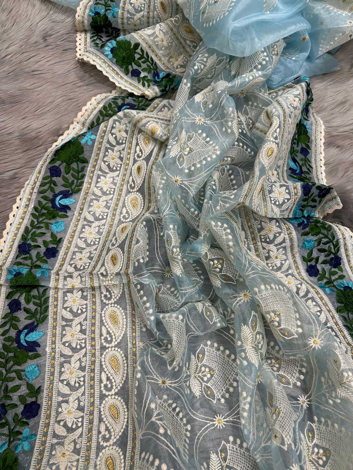 YNF ORGANZA MPL 14 SAREES WHOLESALE ORGANZA CHIKAN SAREES MANUFACTURER