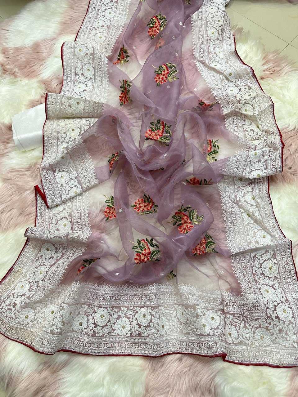 YNF ORGANZA SILK MPL 19 SAREES WHOLESALE ORGANZA FANCY CHIKAN SAREES EMANUFACTURER