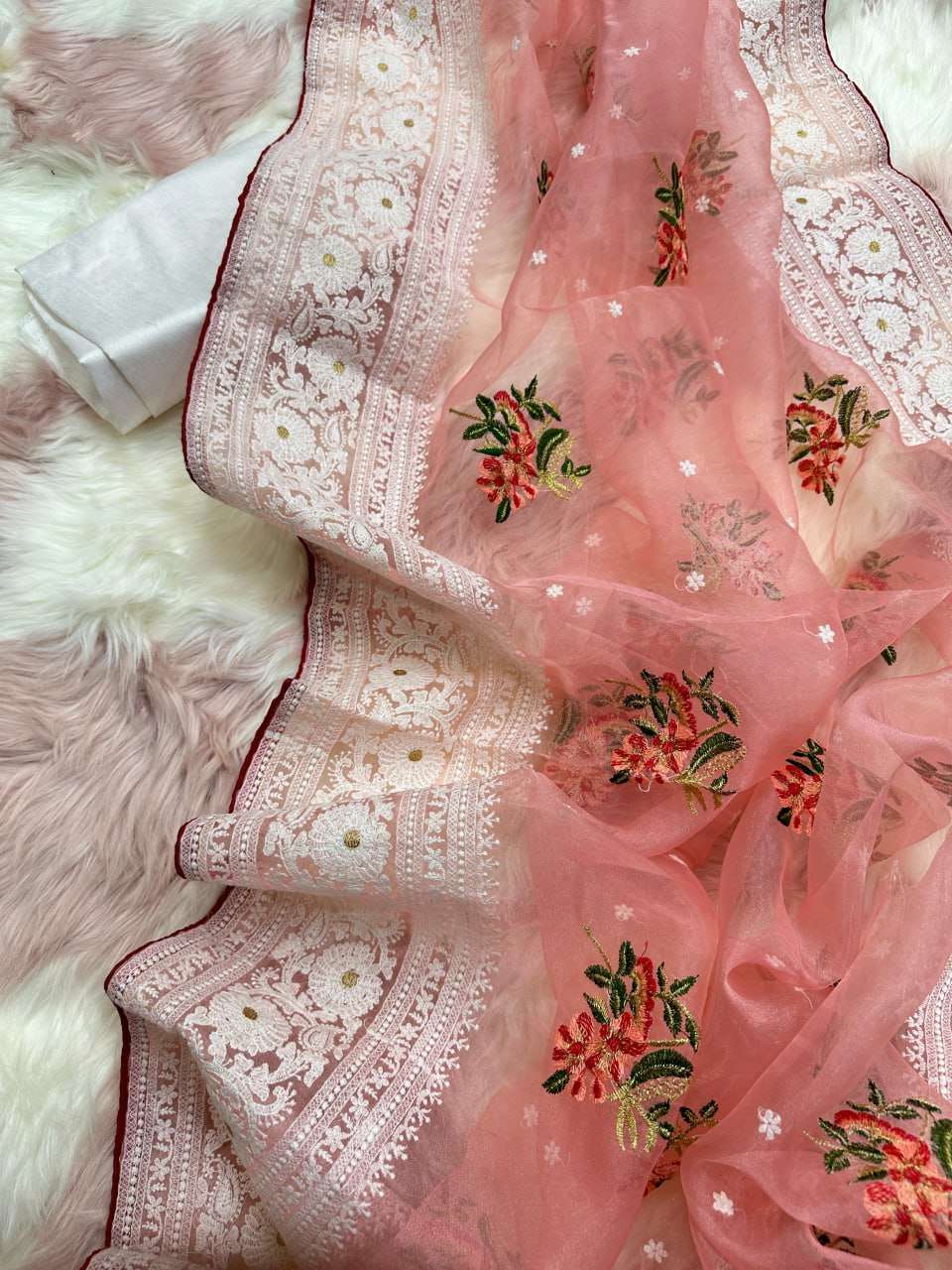 YNF ORGANZA SILK MPL 19 SAREES WHOLESALE ORGANZA FANCY CHIKAN SAREES EMANUFACTURER