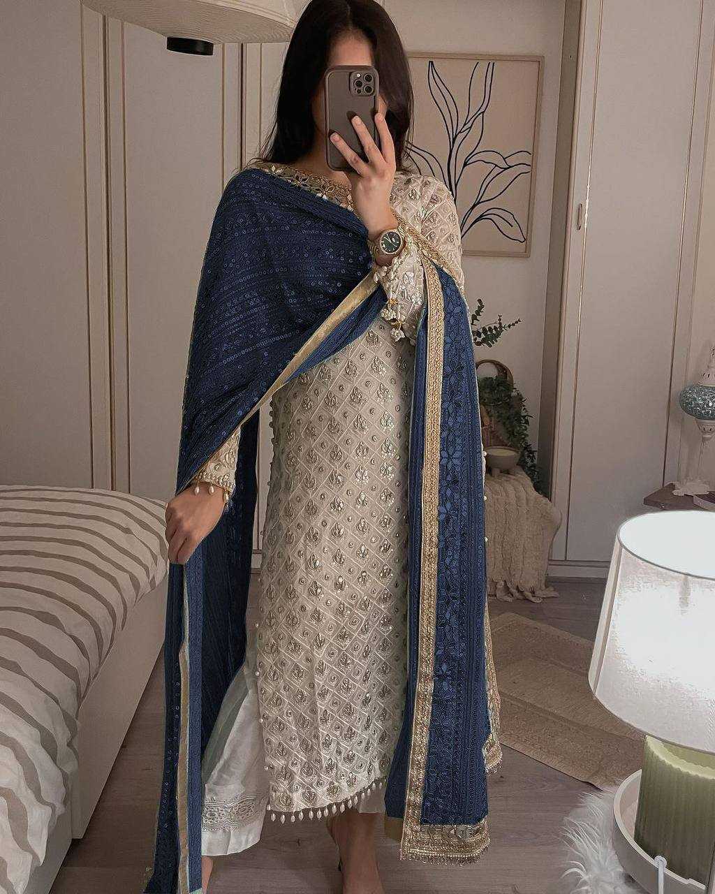 Ynf Faux Georgette RIN141 1816 Suits & Dresses Wholesale Embroidery Suits Georgette Suit Ladies Silk Suit Manufacturer