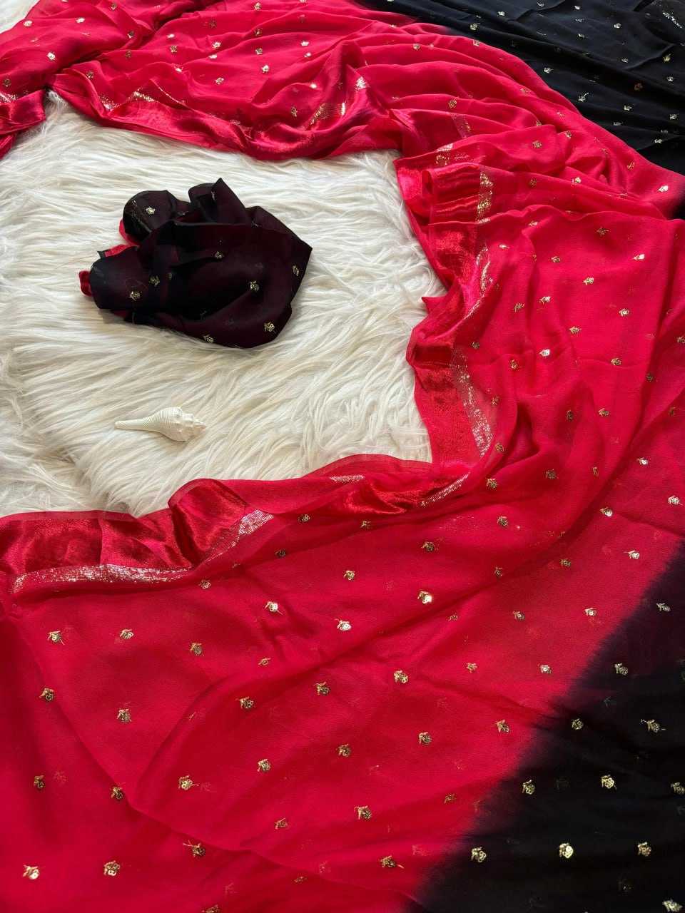YNF GEORGETTE RIN105 FLOWER BUTTI SAREES WHOLESALE GEORGETTE HALF ZARI BORDER SAREES MANUFACTURER