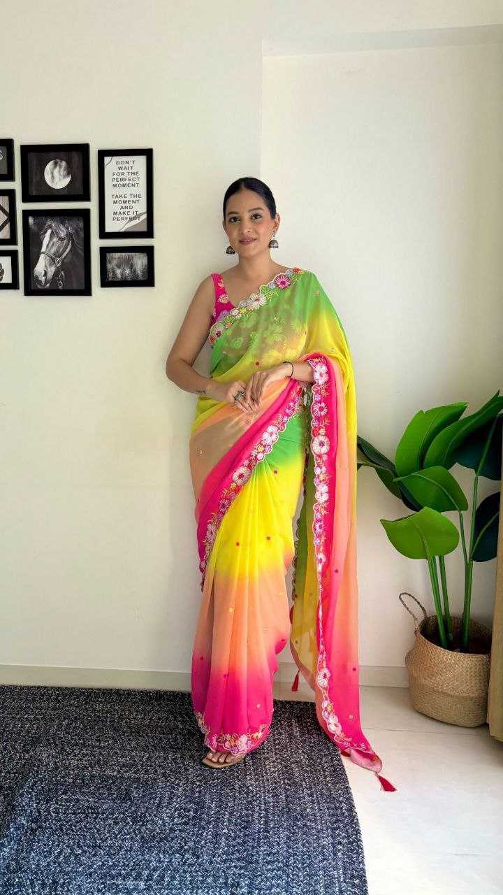 YNF GEORGETTE RKKC 0297 SAREES WHOLESALE FANCY GEORGETTE HALF CUTWORK SAREES MANUFACTURER