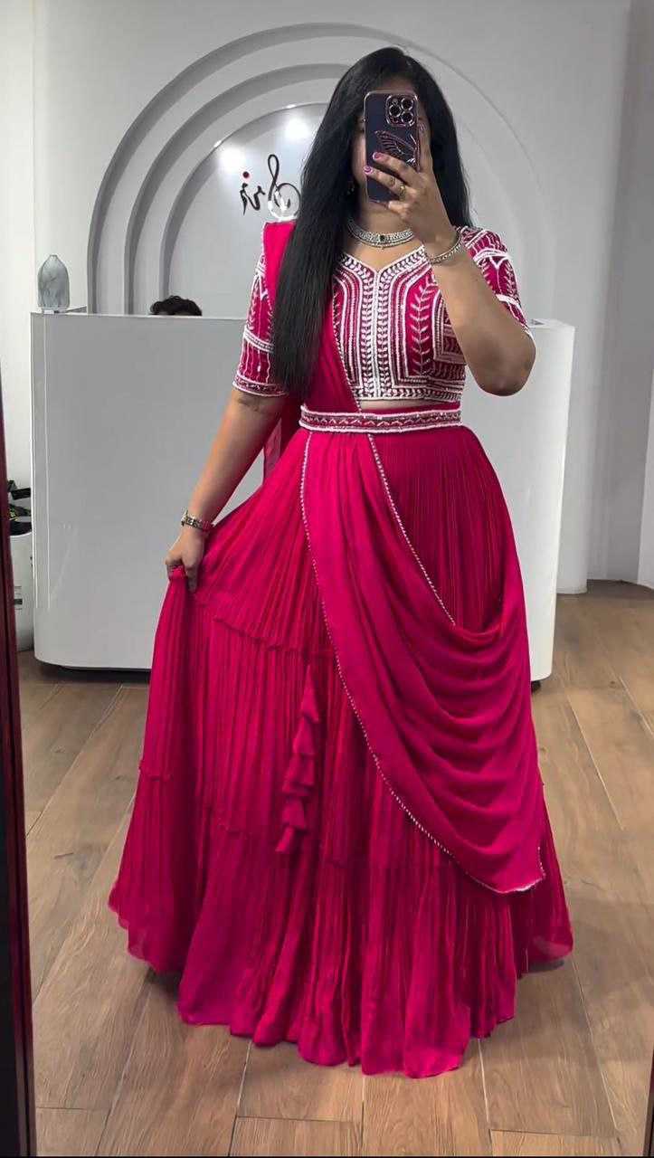 YNF GEORGETTE KESH176 126 LEHENGAS WHOLESALE FANCY EMBROIDERED GEORGETTE LEHENGA WITH BELT LEHENGAS MANUFACTURER