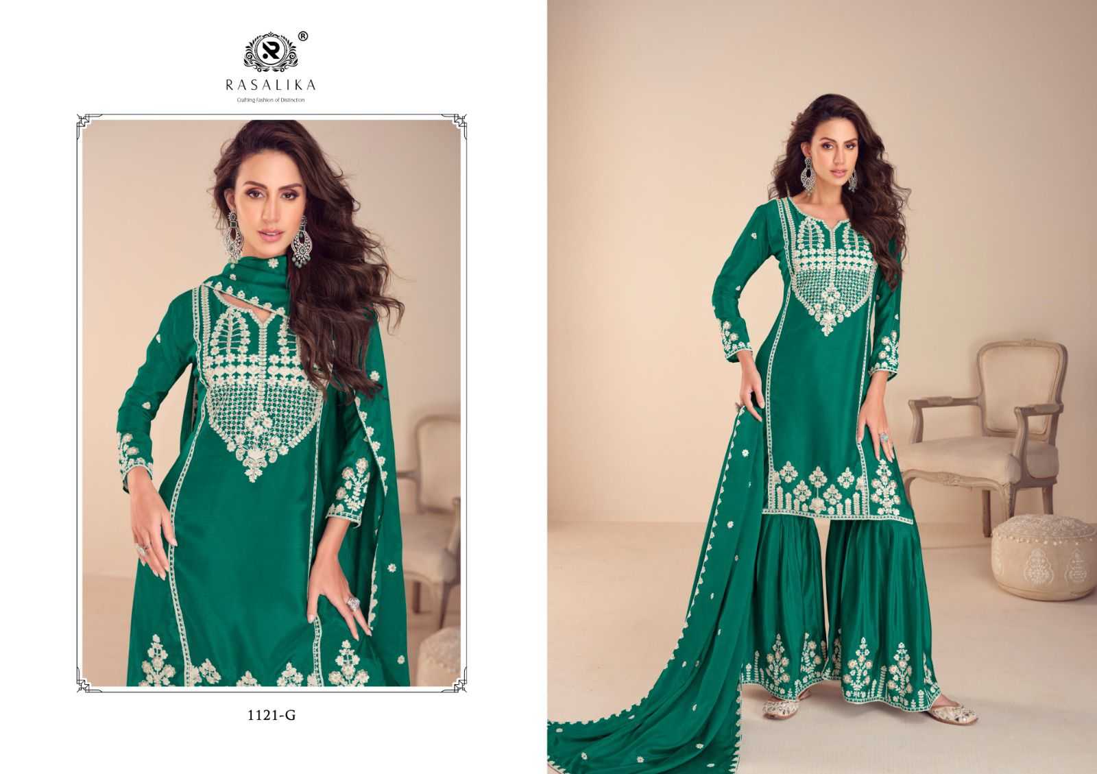 Ynf Chinon Silk RIN184 RASALIKA-MEHFIL GOLD Suits & Dresses Wedding Collections Festive Collections Wholesale Embroidery Suits Ladies Silk Suit Handwork Suits Manufacturer