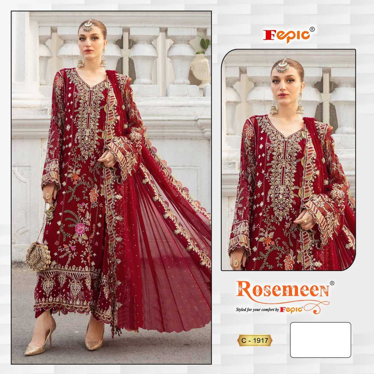 Ynf Organza KESH446 FEPIC ROSEMEEN-1917 Suits & Dresses Islamic Clothing Festive Collections Wholesale Pakistani Suits Embroidered Suits Handwork Suits Manufacturer