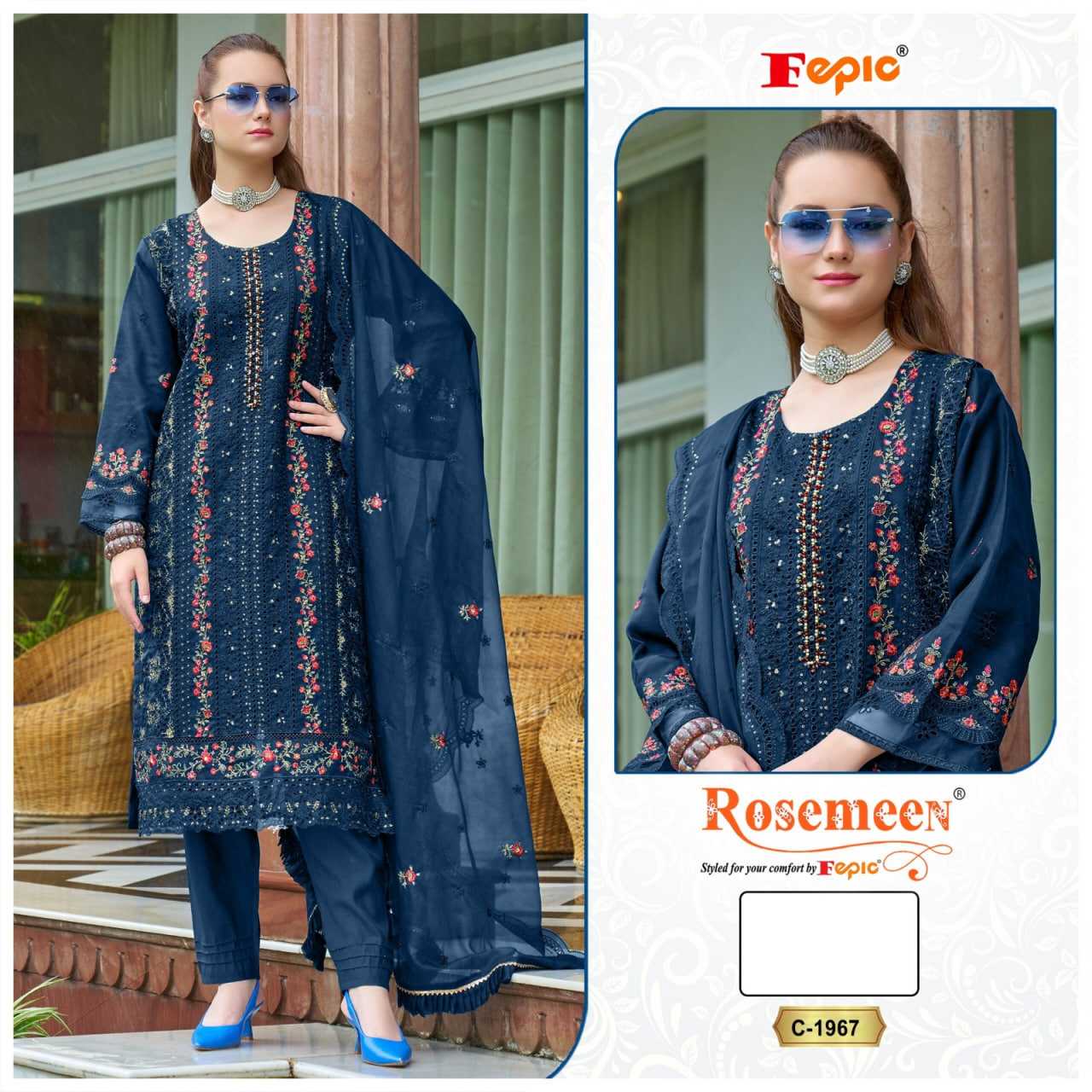 Ynf Organza RIN197 FEPIC ROSEMEEN 1967 Suits & Dresses Islamic Clothing Festive Collections Wholesale Kashmiri Suits Embroidered Suits Handwork Suits Manufacturer