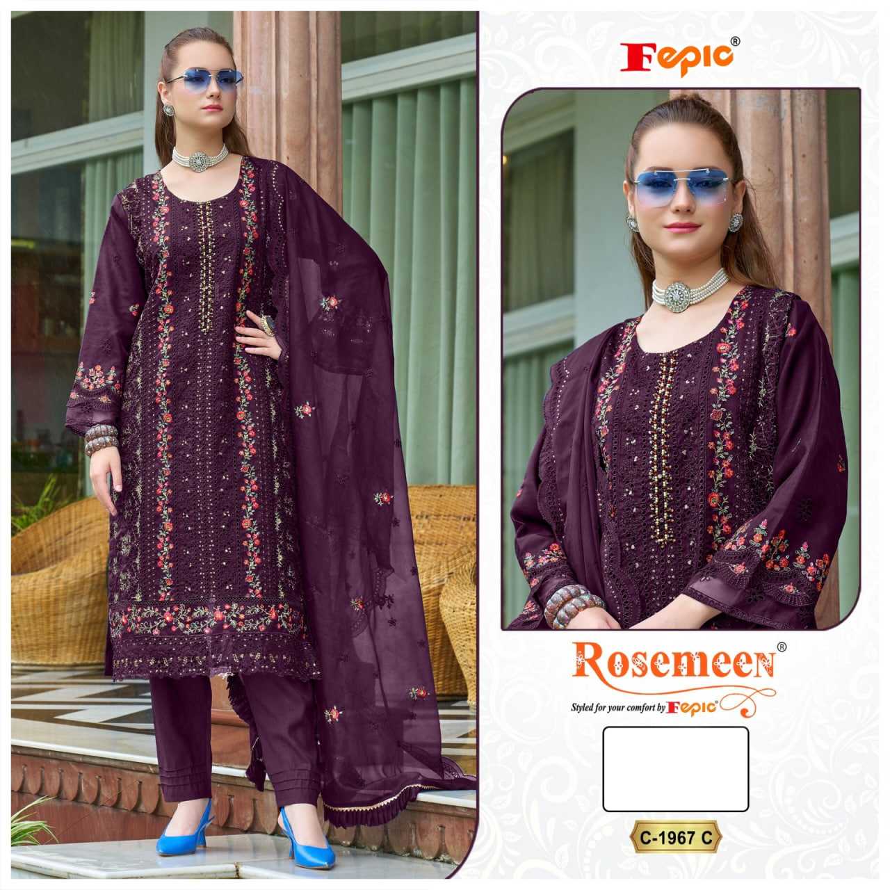 Ynf Organza RIN197 FEPIC ROSEMEEN 1967 Suits & Dresses Islamic Clothing Festive Collections Wholesale Kashmiri Suits Embroidered Suits Handwork Suits Manufacturer