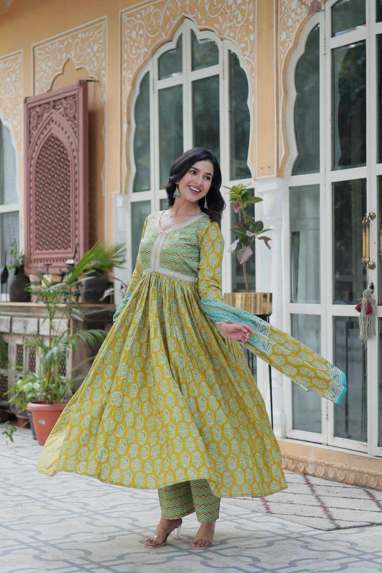 Ynf Pure Cotton RIN197 LONG GOWN WITH PANT Gowns Wedding Collections Festive Collections Wholesale Party Gowns Wedding Gown Designer Gowns Manufacturer