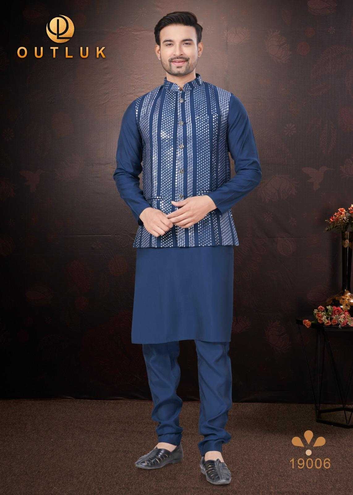 Ynf Pure Silk RIN197 Outluk Wedding Collection Vol 19 Mens Wear Wholesale Mens Kurta Pyjama Nehru Jacket Embroidered Kurta Pajama Manufacturer