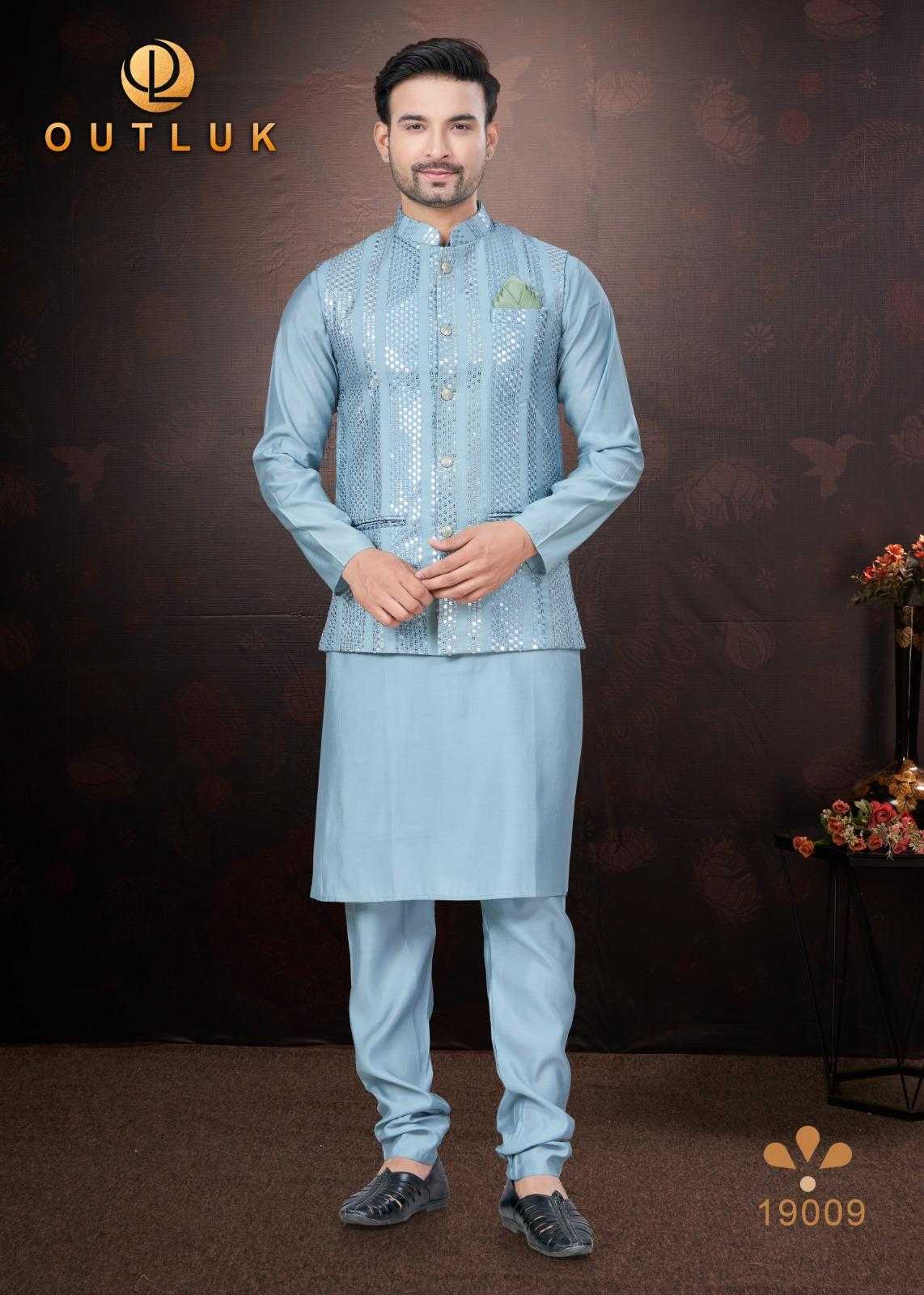 Ynf Pure Silk RIN197 Outluk Wedding Collection Vol 19 Mens Wear Wholesale Mens Kurta Pyjama Nehru Jacket Embroidered Kurta Pajama Manufacturer