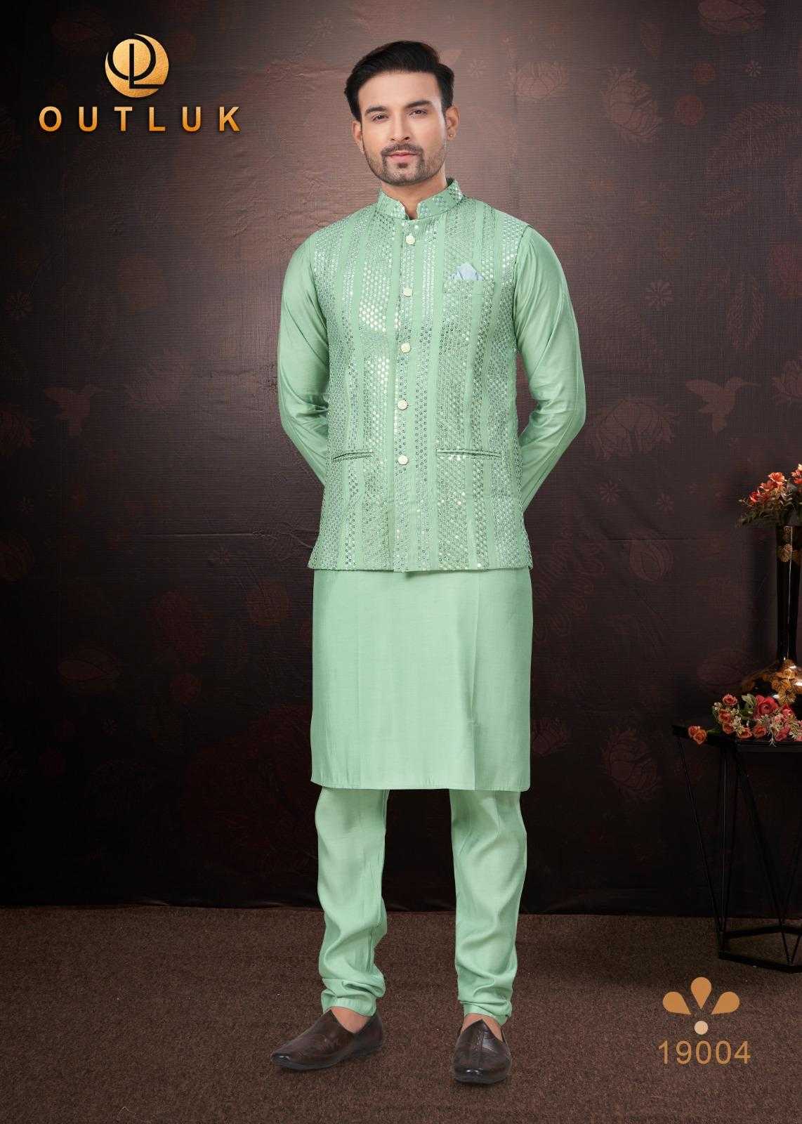Ynf Pure Silk RIN197 Outluk Wedding Collection Vol 19 Mens Wear Wholesale Mens Kurta Pyjama Nehru Jacket Embroidered Kurta Pajama Manufacturer