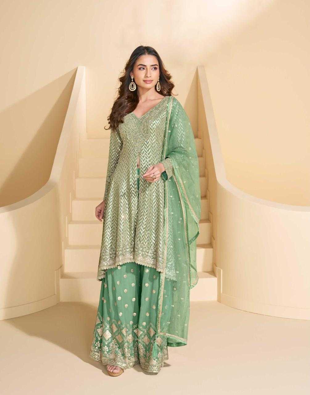 Ynf Georgette RIN184 SAYURI-ANOKHI Suits & Dresses Wedding Collections Festive Collections Wholesale Embroidery Suits Palazzo Suit Georgette Suit Manufacturer