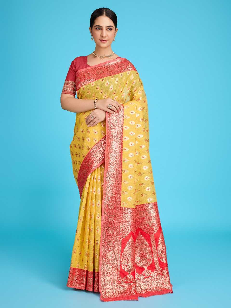 Ynf Banarasi Soft Silk RIN113 DW-LENEN BUTTI Silk Sarees Wedding Collections Festive Collections Wholesale Banarasi Silk Sarees Soft Silk Sarees Silk Sarees For Weddings Manufacturer