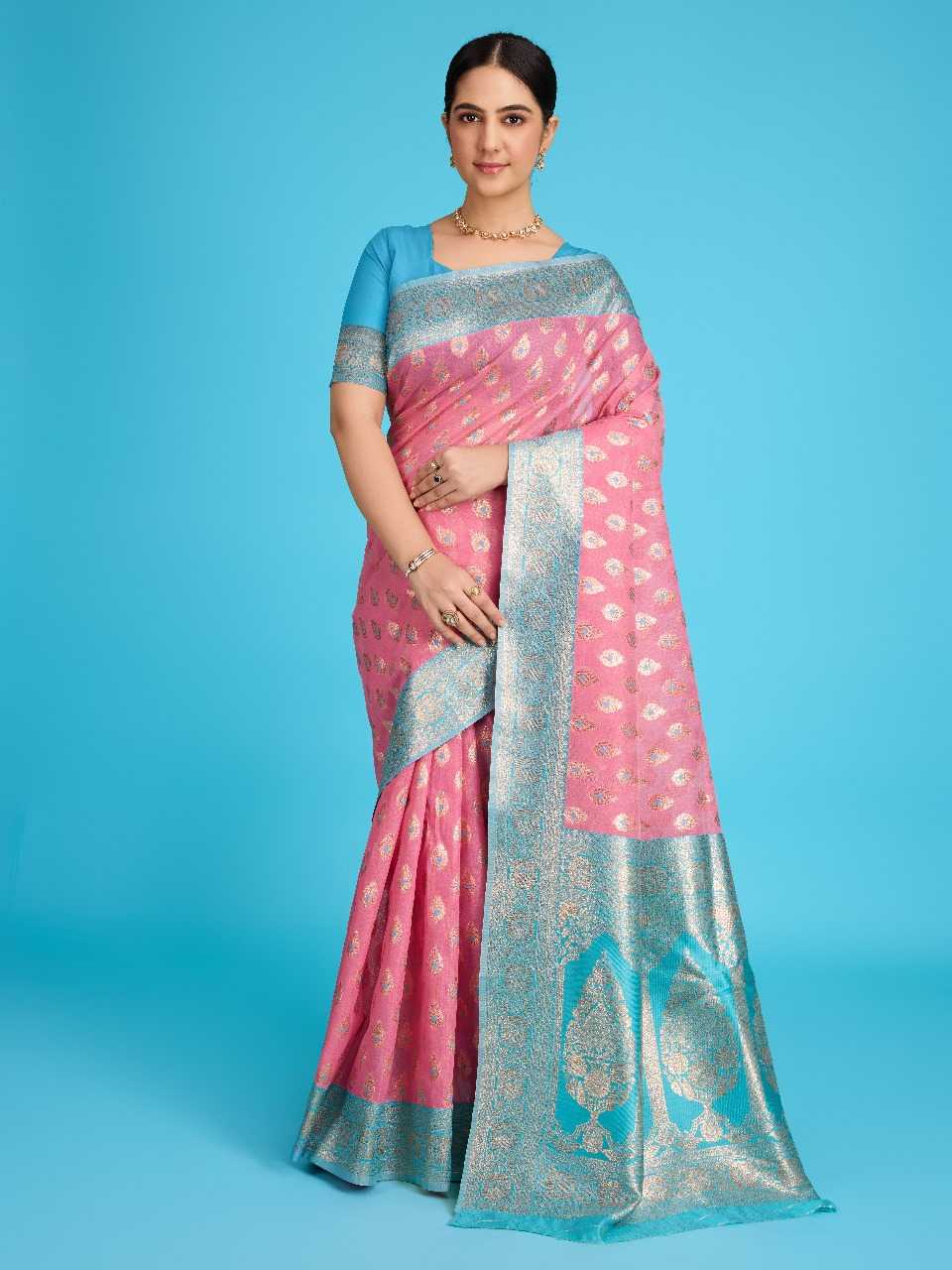 Ynf Banarasi Soft Silk RIN113 DW-LENEN BUTTI Silk Sarees Wedding Collections Festive Collections Wholesale Banarasi Silk Sarees Soft Silk Sarees Silk Sarees For Weddings Manufacturer