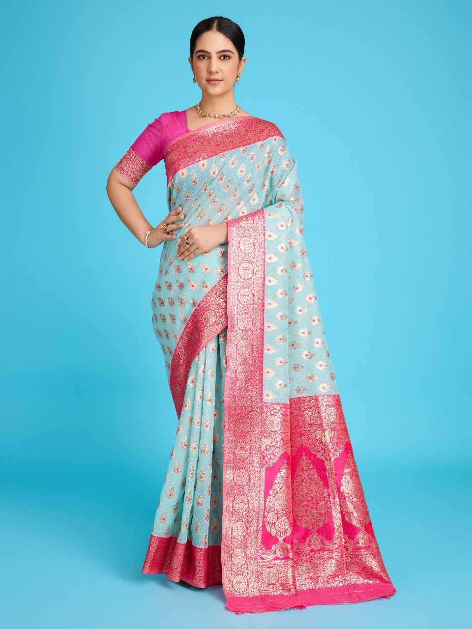 Ynf Banarasi Soft Silk RIN113 DW-LENEN BUTTI Silk Sarees Wedding Collections Festive Collections Wholesale Banarasi Silk Sarees Soft Silk Sarees Silk Sarees For Weddings Manufacturer