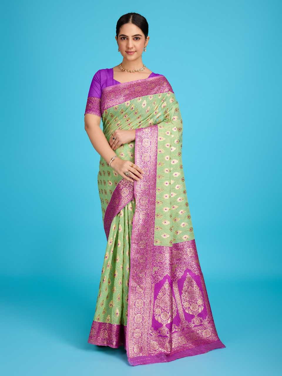 Ynf Banarasi Soft Silk RIN113 DW-LENEN BUTTI Silk Sarees Wedding Collections Festive Collections Wholesale Banarasi Silk Sarees Soft Silk Sarees Silk Sarees For Weddings Manufacturer