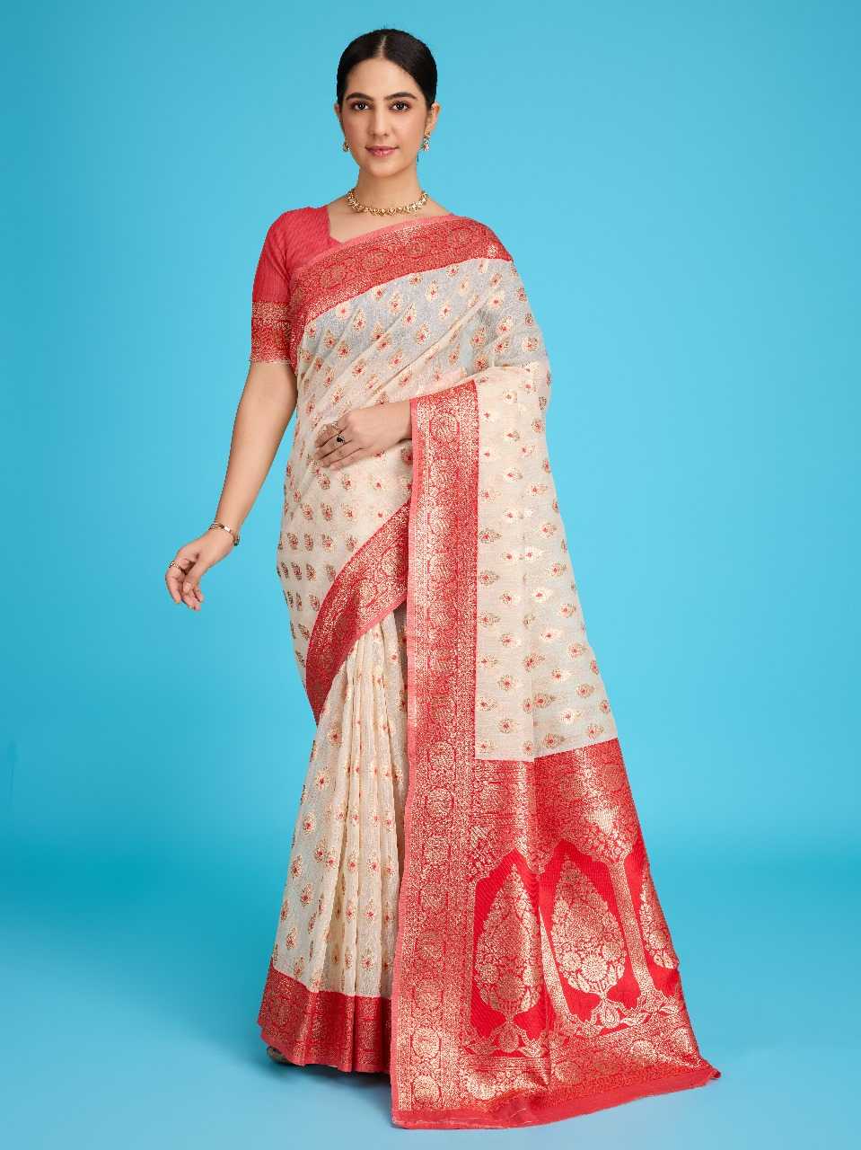 Ynf Banarasi Soft Silk RIN113 DW-LENEN BUTTI Silk Sarees Wedding Collections Festive Collections Wholesale Banarasi Silk Sarees Soft Silk Sarees Silk Sarees For Weddings Manufacturer