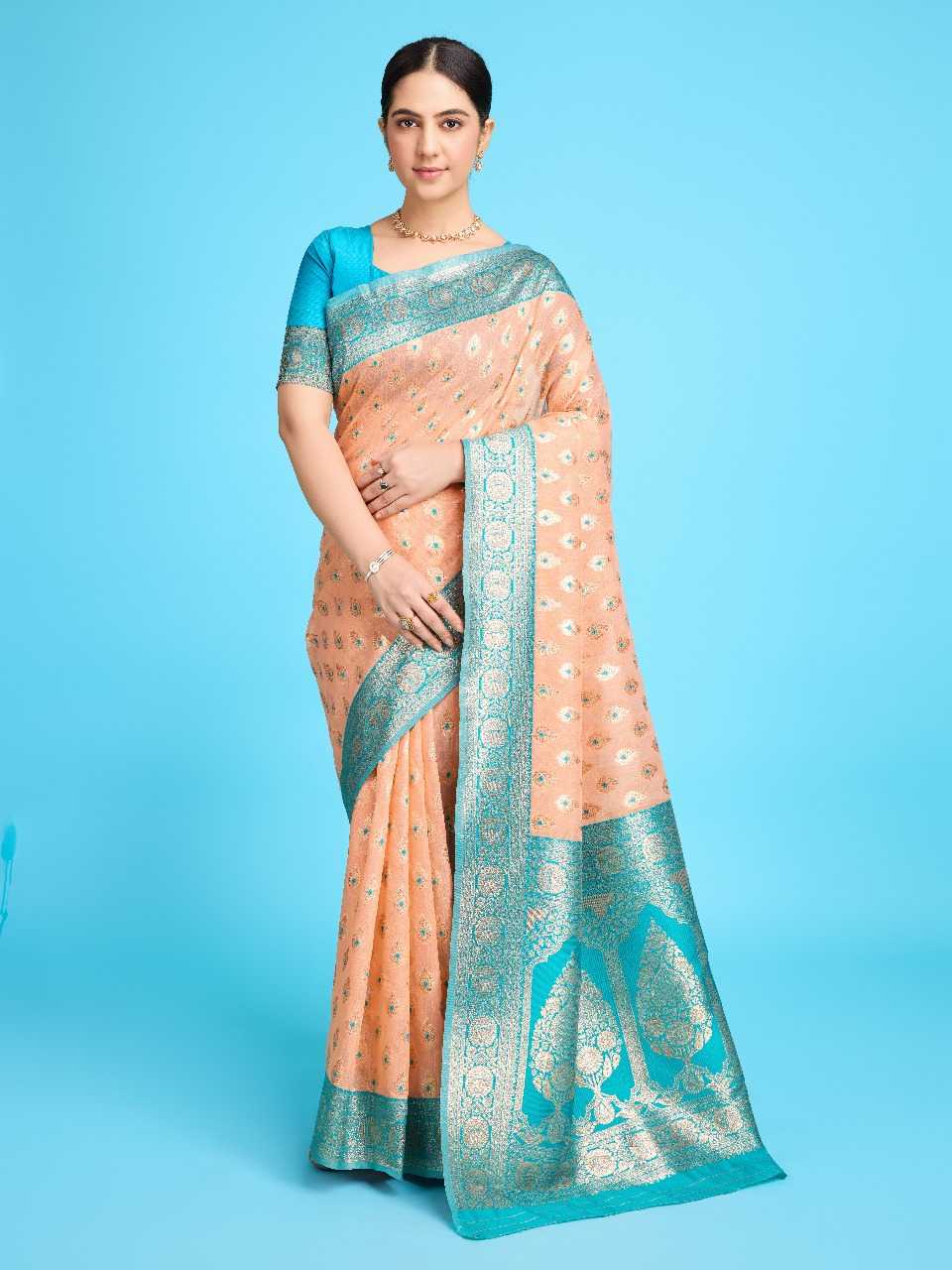 Ynf Banarasi Soft Silk RIN113 DW-LENEN BUTTI Silk Sarees Wedding Collections Festive Collections Wholesale Banarasi Silk Sarees Soft Silk Sarees Silk Sarees For Weddings Manufacturer
