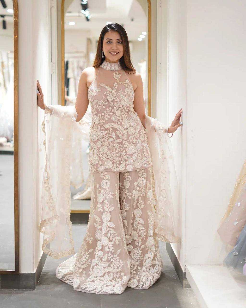 Ynf Butterfly Net RIN141 1945 Suits & Dresses Wedding Collections Festive Collections Wholesale Embroidery Suits Palazzo Suit Net Suit Manufacturer