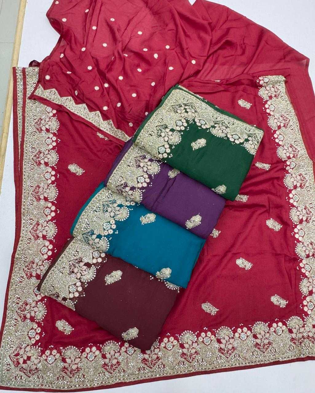 Ynf Chinon KESH114 6734 Sarees Wedding Collections Festive Collections Wholesale Designer Sarees Embroidered Sarees Stone Work Saree Manufacturer