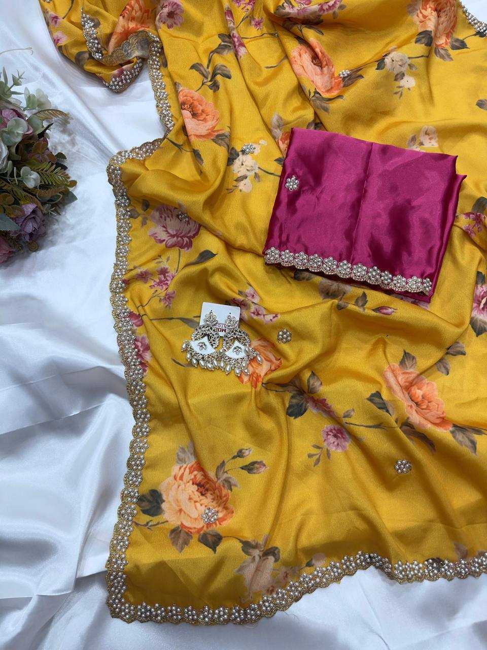 Ynf Chinon KESH509 demanded Sarees Wedding Collections Festive Collections Wholesale Printed Sarees Embroidered Sarees Sarees With Blouse Manufacturer
