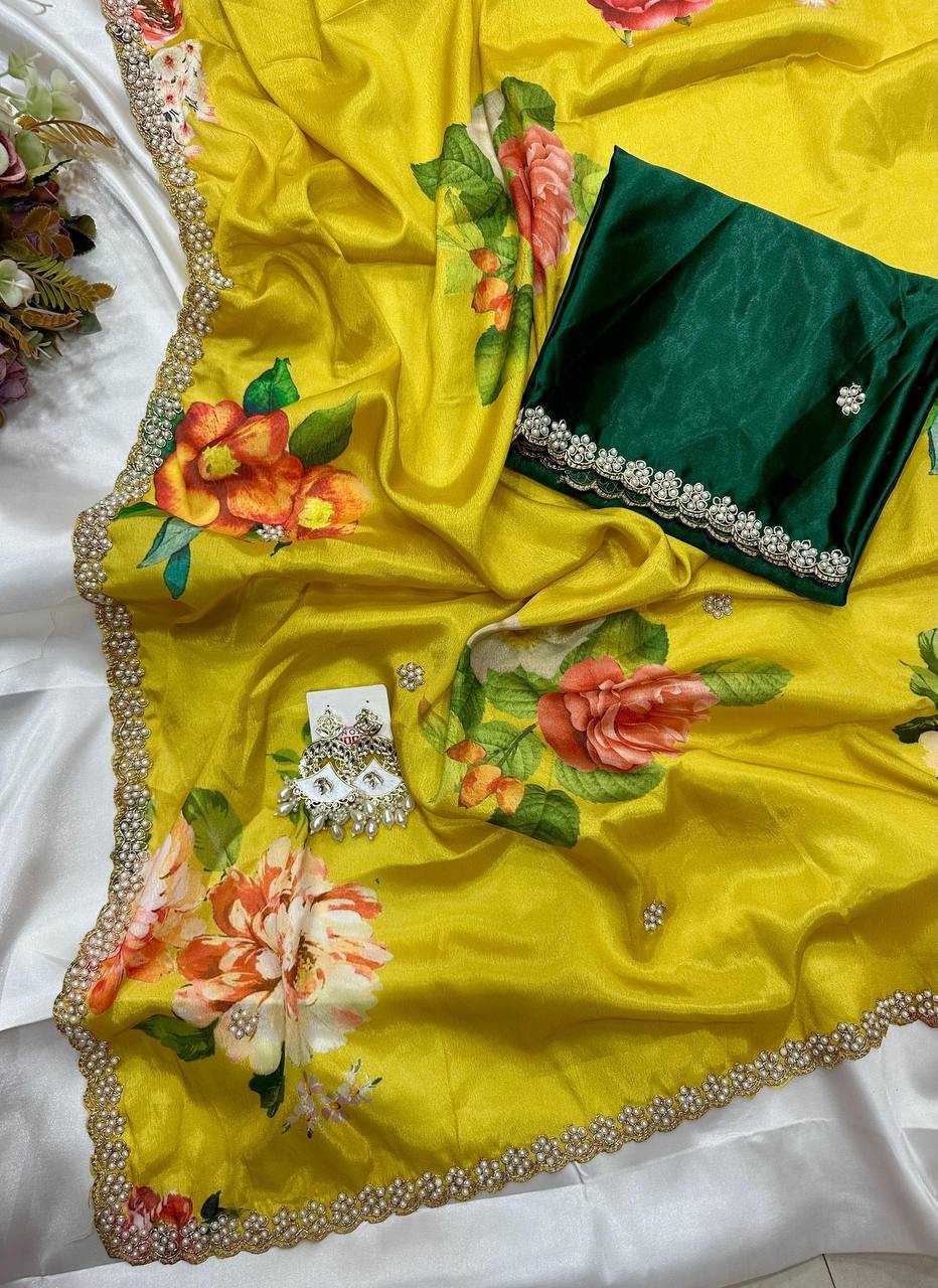 Ynf Chinon KESH509 demanded Sarees Wedding Collections Festive Collections Wholesale Printed Sarees Embroidered Sarees Sarees With Blouse Manufacturer