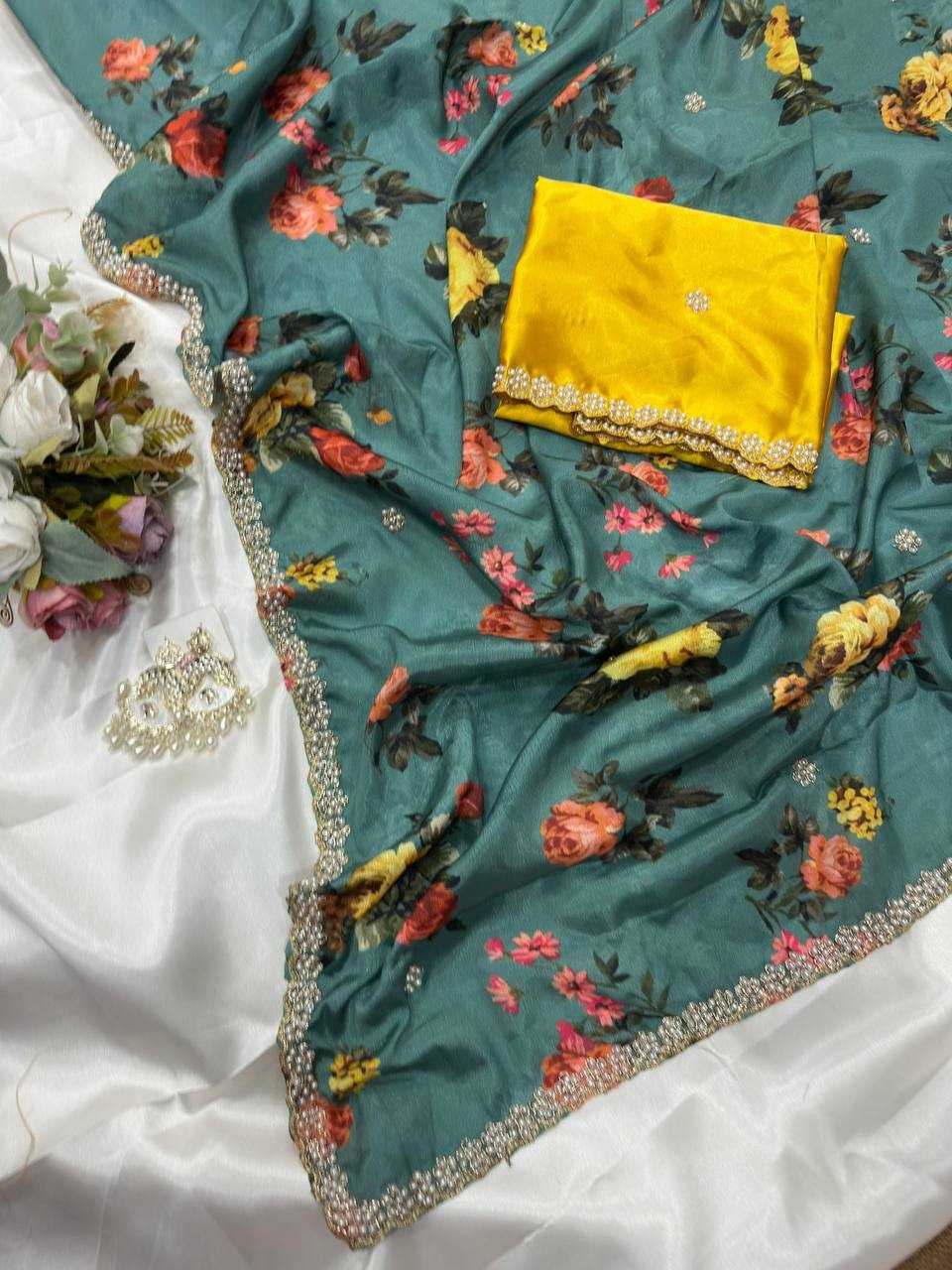 Ynf Chinon KESH509 demanded Sarees Wedding Collections Festive Collections Wholesale Printed Sarees Embroidered Sarees Sarees With Blouse Manufacturer