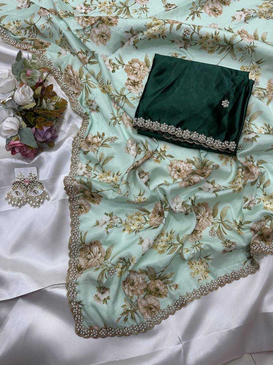 Ynf Chinon KESH509 demanded Sarees Wedding Collections Festive Collections Wholesale Printed Sarees Embroidered Sarees Sarees With Blouse Manufacturer