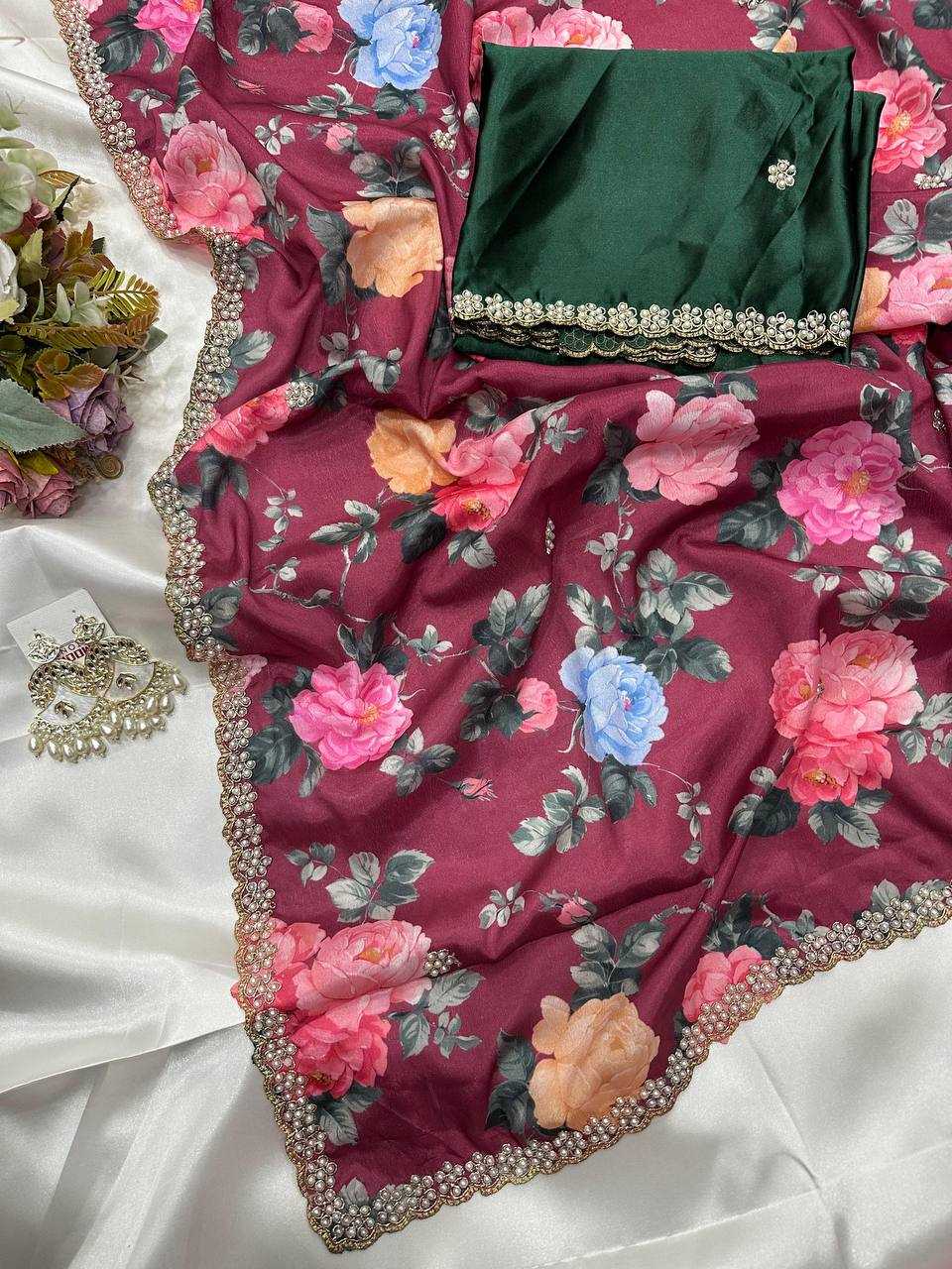 Ynf Chinon KESH509 demanded Sarees Wedding Collections Festive Collections Wholesale Printed Sarees Embroidered Sarees Sarees With Blouse Manufacturer