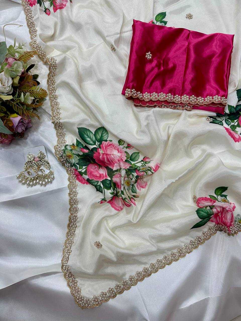 Ynf Chinon KESH509 demanded Sarees Wedding Collections Festive Collections Wholesale Printed Sarees Embroidered Sarees Sarees With Blouse Manufacturer
