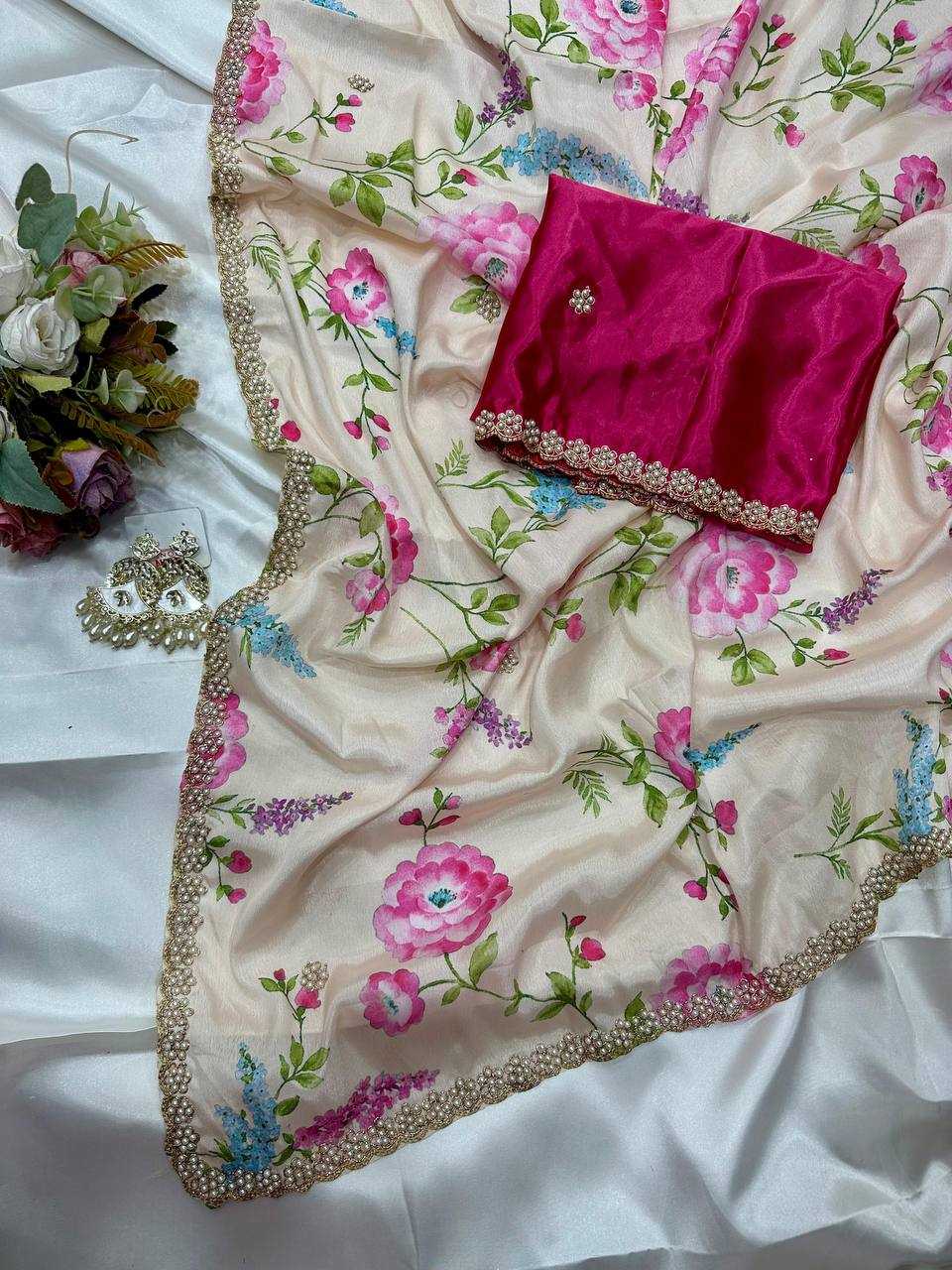 Ynf Chinon KESH509 demanded Sarees Wedding Collections Festive Collections Wholesale Printed Sarees Embroidered Sarees Sarees With Blouse Manufacturer