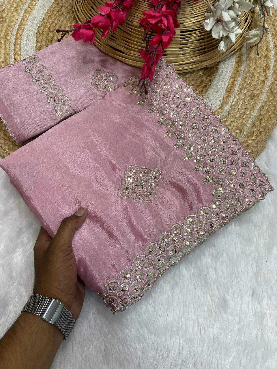 Ynf Chinon KESH514 144 Sarees Wholesale Fancy Sarees Sequins Work Saree Manufacturer