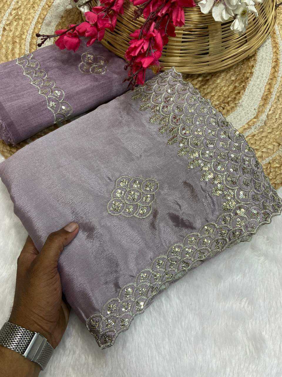 Ynf Chinon KESH514 144 Sarees Wholesale Fancy Sarees Sequins Work Saree Manufacturer