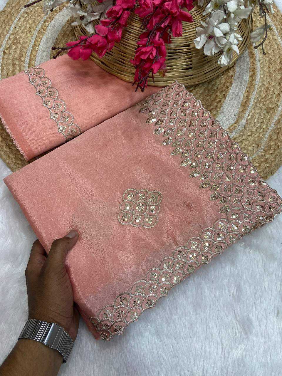 Ynf Chinon KESH514 144 Sarees Wholesale Fancy Sarees Sequins Work Saree Manufacturer