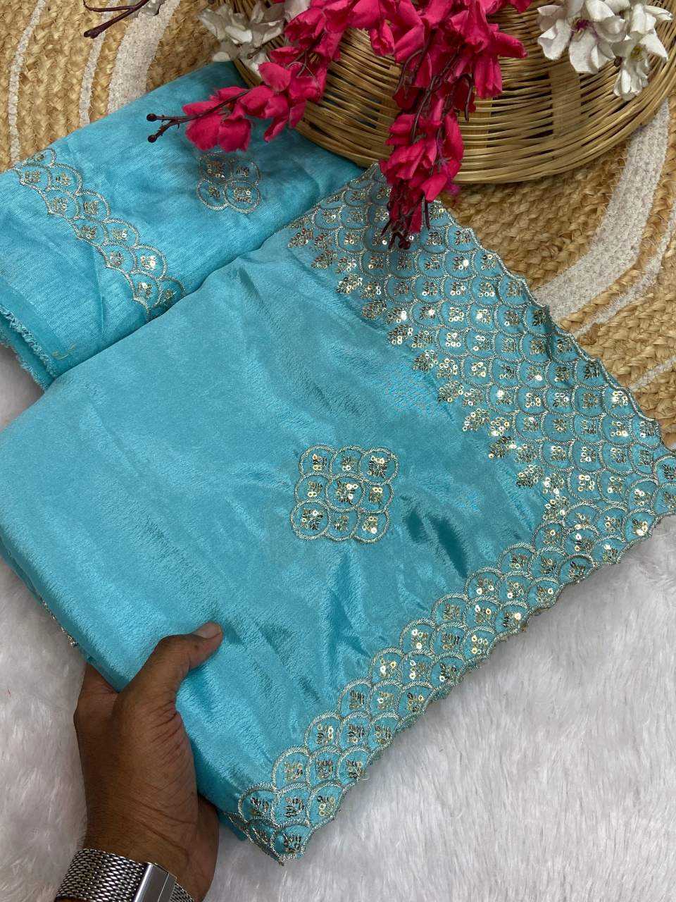 Ynf Chinon KESH514 144 Sarees Wholesale Fancy Sarees Sequins Work Saree Manufacturer