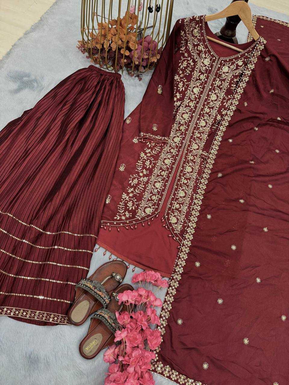 Ynf Chinon Silk KESH141 1095 Suits & Dresses Wholesale Palazzo Suit Wedding Suits Designer Suits Manufacturer