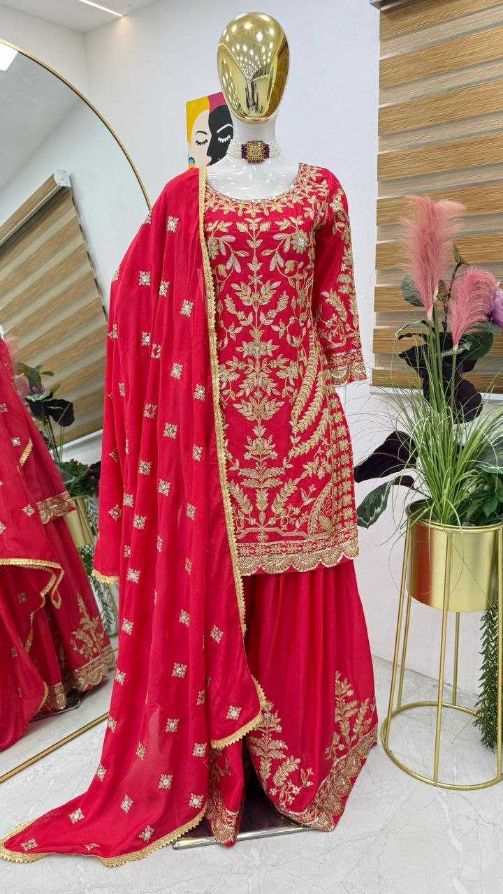 Ynf Chinon Silk KESH158 10091 Suits & Dresses Wedding Collections Festive Collections Wholesale Sharara Salwar Suits Embroidery Suits Ladies Silk Suit Manufacturer