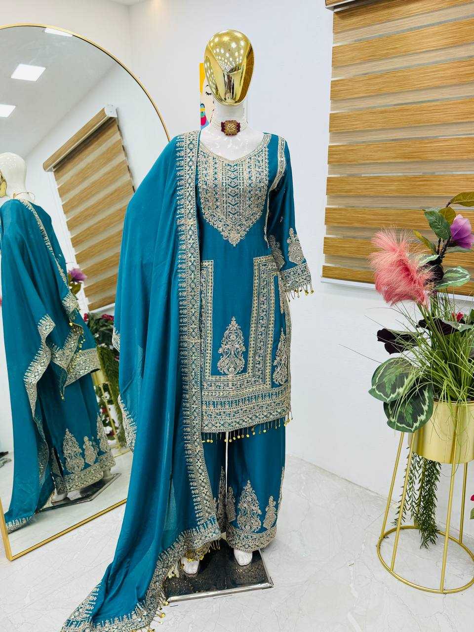 Ynf Chinon Silk KESH158 10092 Suits & Dresses Wedding Collections Festive Collections Wholesale Embroidery Suits Ladies Silk Suit Designer Suits Manufacturer