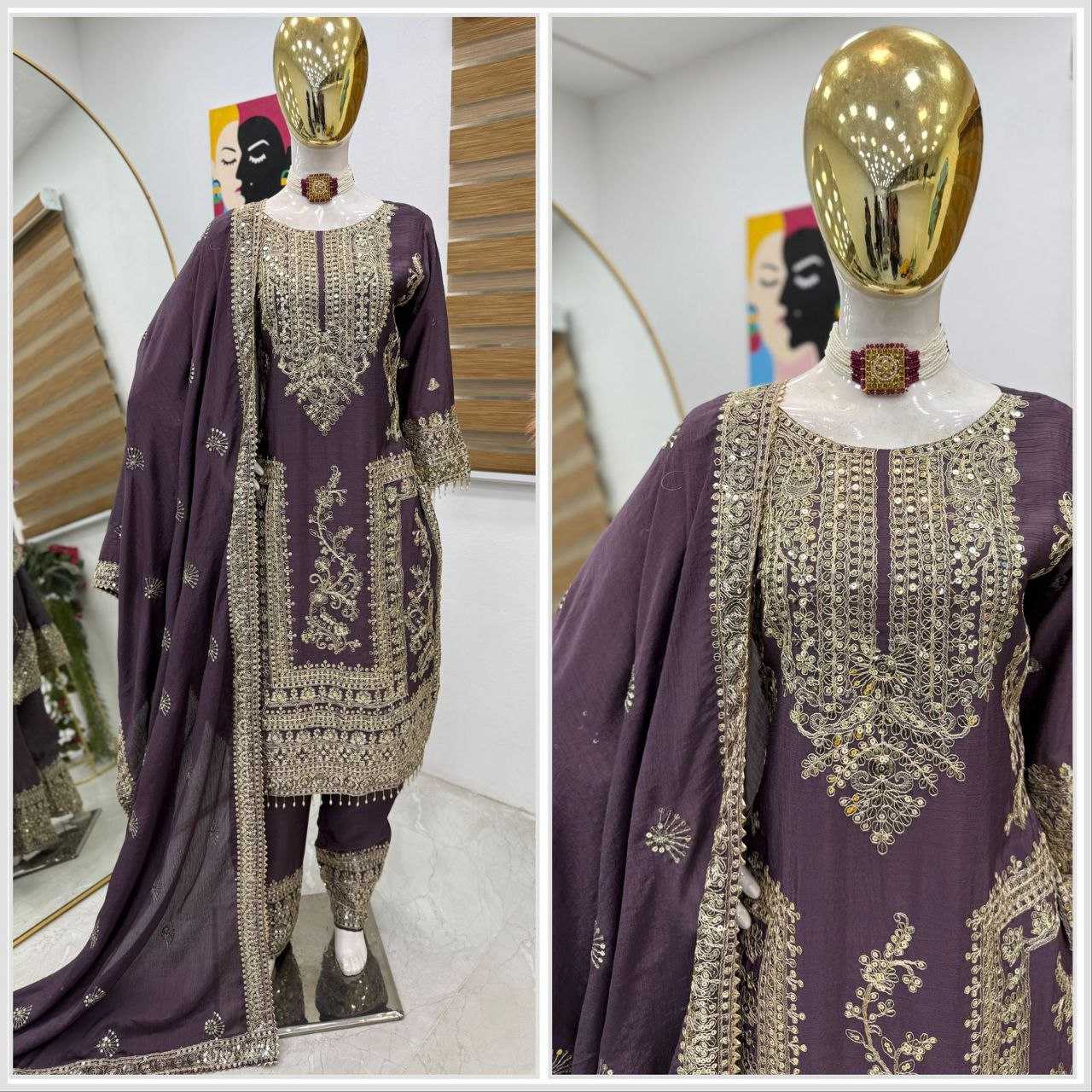 Ynf Chinon Silk KESH158 8996 Suits & Dresses Wedding Collections Festive Collections Wholesale Ladies Silk Suit Designer Suits Wedding Outfits Manufacturer