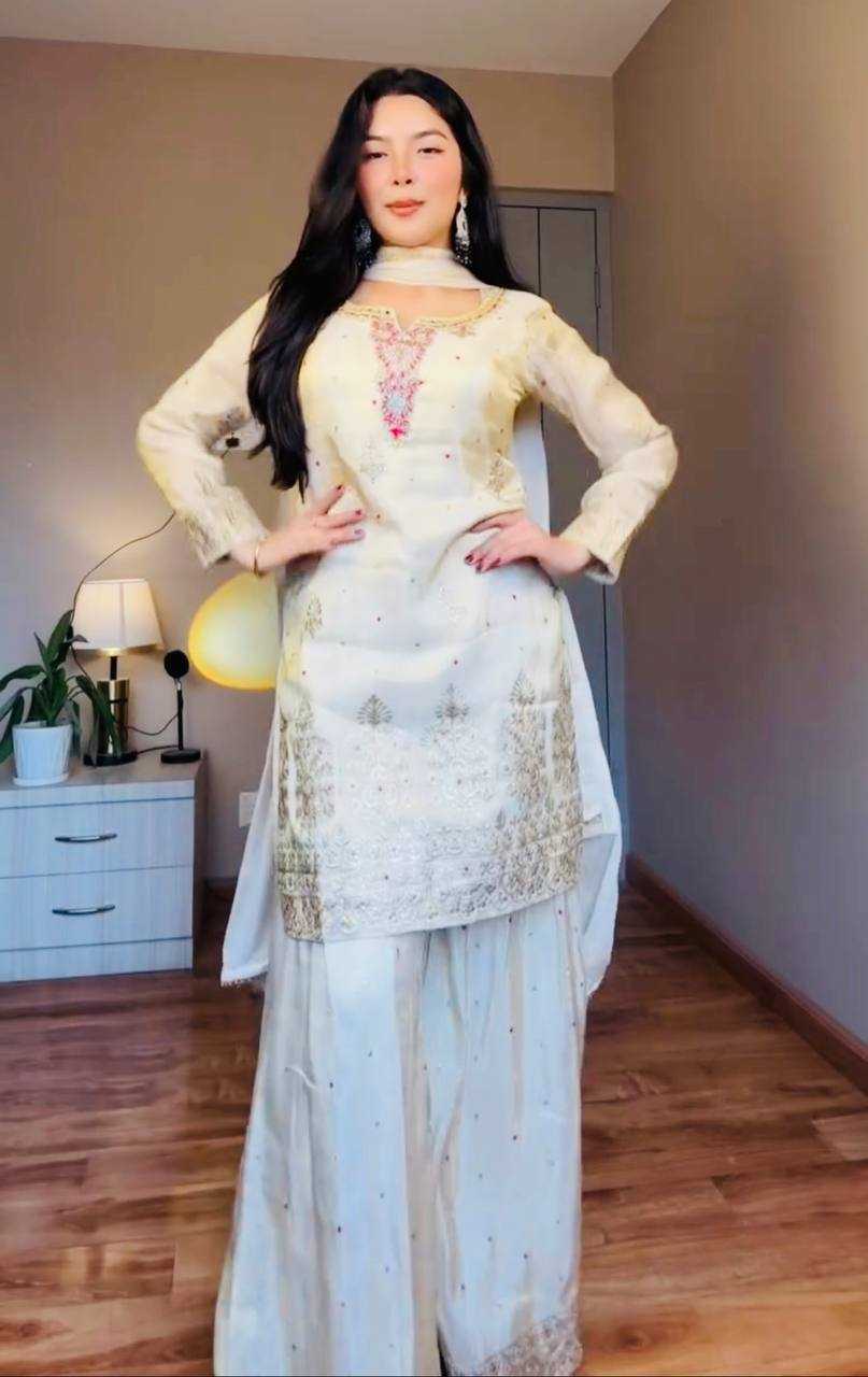 Ynf Chinon Silk KESH158 9023 Suits & Dresses Wedding Collections Festive Collections Wholesale Embroidery Suits Palazzo Suit Ladies Silk Suit Manufacturer