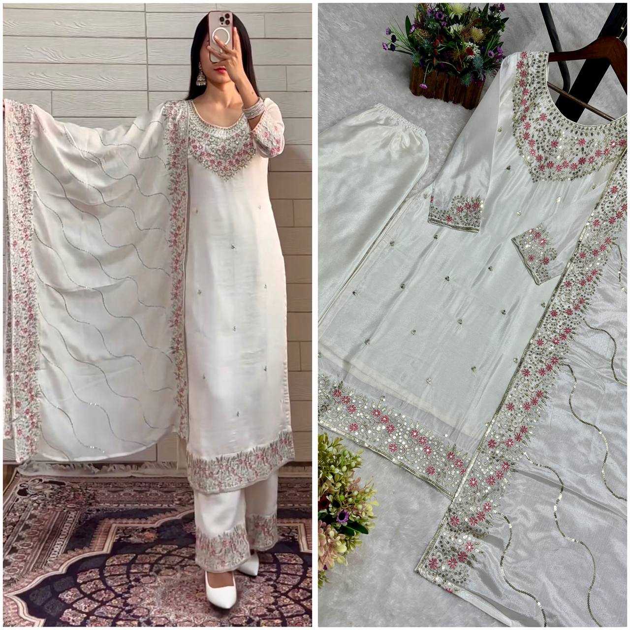 Ynf Chinon Silk KESH159 1030 Kurti Wholesale Fancy Kurti Embroidered Kurtis Silk Kurtis Manufacturer