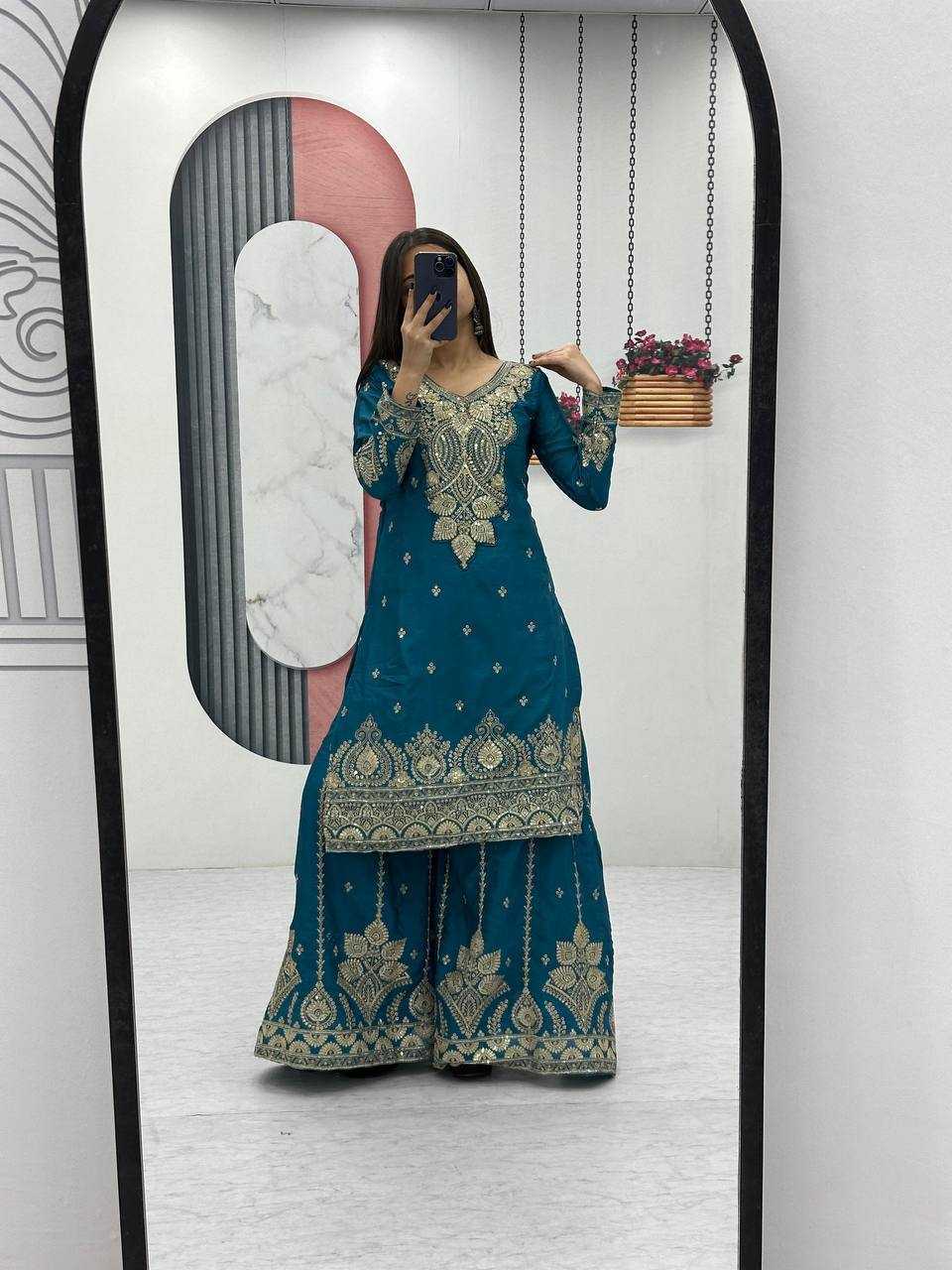 Ynf Chinon Silk KESH496 037 Suits & Dresses Wholesale Sharara Salwar Suits Embroidery Suits Party wear suits Manufacturer