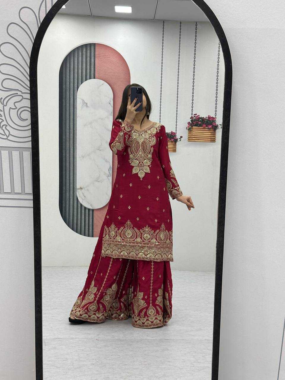 Ynf Chinon Silk KESH496 037 Suits & Dresses Wholesale Sharara Salwar Suits Embroidery Suits Party wear suits Manufacturer