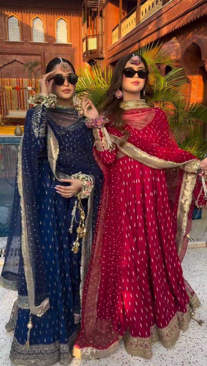 Ynf Chinon Silk KESH496 039 Gowns Wedding Collections Wholesale Party Wear Gowns Designer Gowns Sangeet Outfits Manufacturer