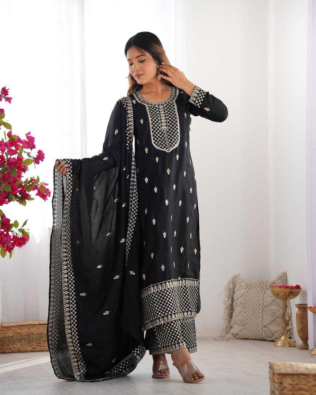 Ynf Chinon Silk KESH504 282 Suits & Dresses Wedding Collections Festive Collections Wholesale Embroidery Suits Ladies Silk Suit Wedding Outfits Manufacturer