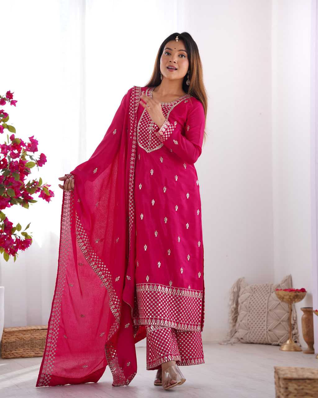 Ynf Chinon Silk KESH504 282 Suits & Dresses Wedding Collections Festive Collections Wholesale Embroidery Suits Ladies Silk Suit Wedding Outfits Manufacturer