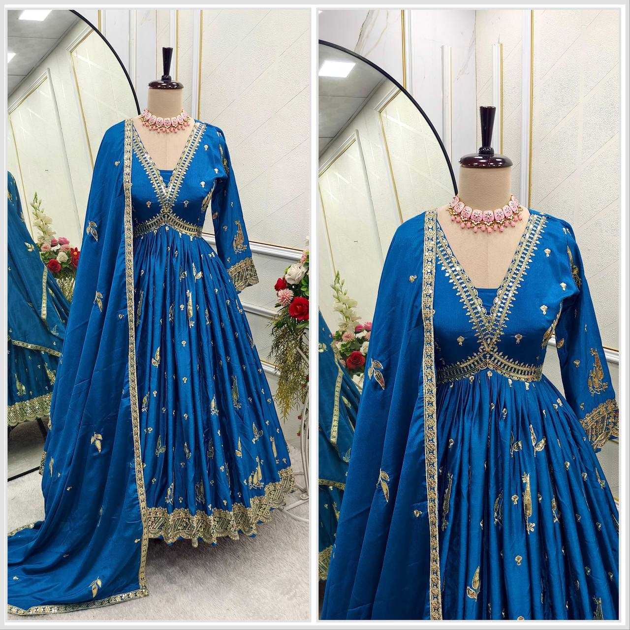 Ynf Chinon Silk KESH506 1149 Gowns Wholesale Fancy Gowns Embroidery Gowns Designer Gowns Manufacturer