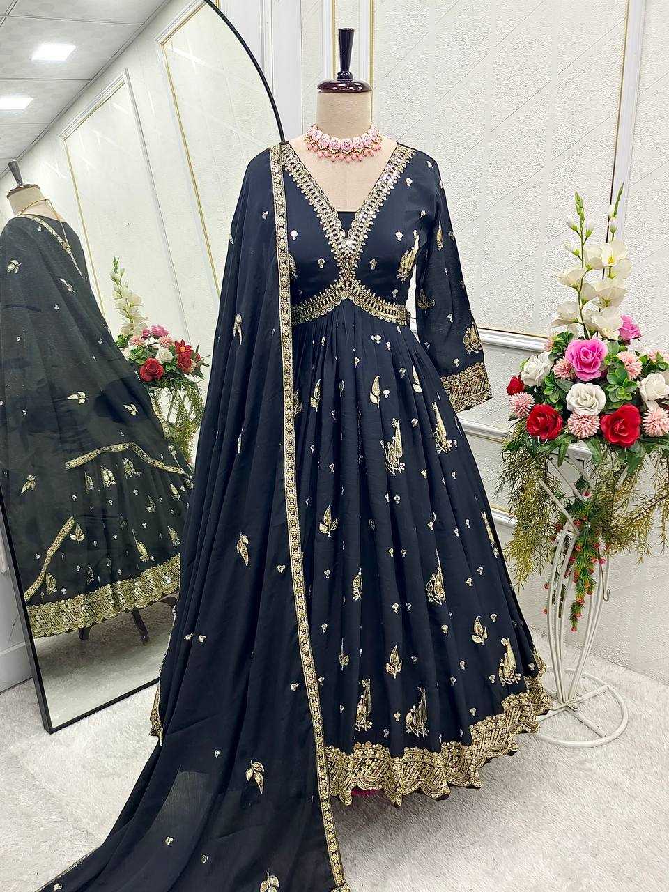 Ynf Chinon Silk KESH506 1149 Gowns Wholesale Fancy Gowns Embroidery Gowns Designer Gowns Manufacturer